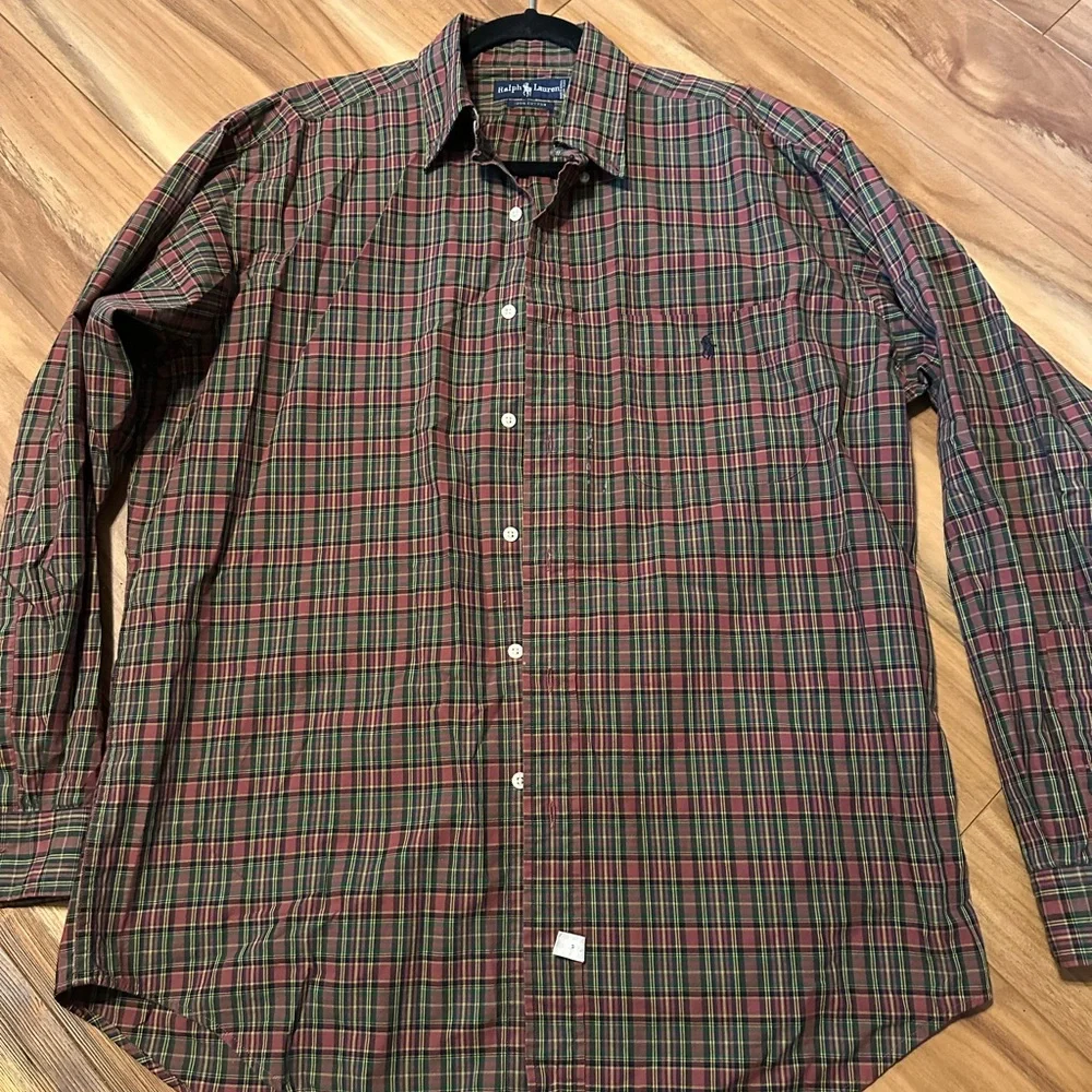 Ralph Lauren Menβs Plaid Dress Shirt Long Sleeve Size L Green Red - Picture 1 of 9
